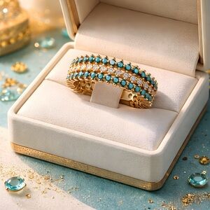 *NEW* Copper & Synthetic Turquoise Ring with Cubic Zirconia Modern Design